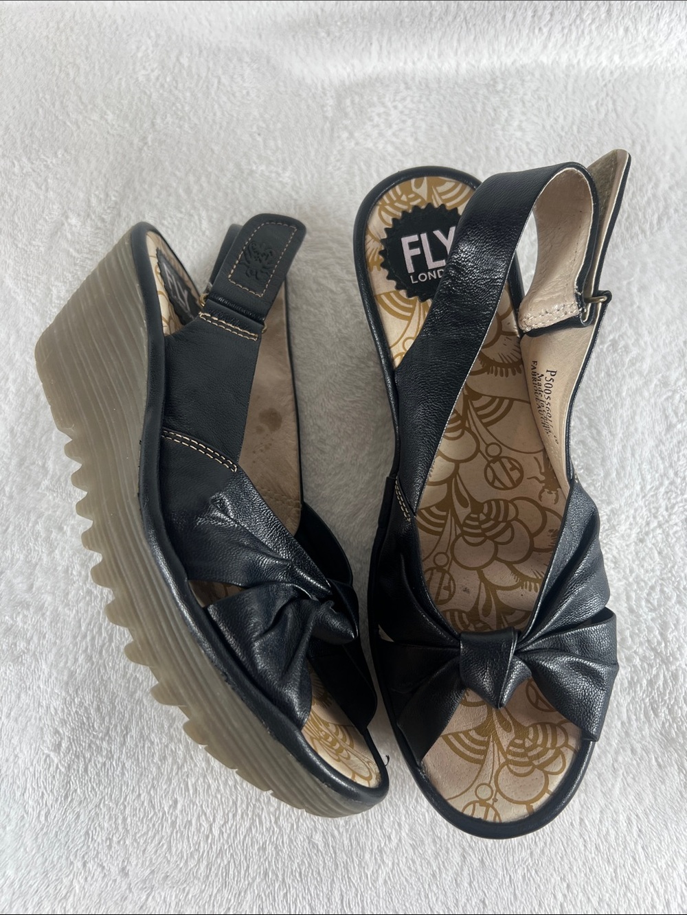 Fly London Yakin Wedge Slingback Black Knot Sandals euro 39